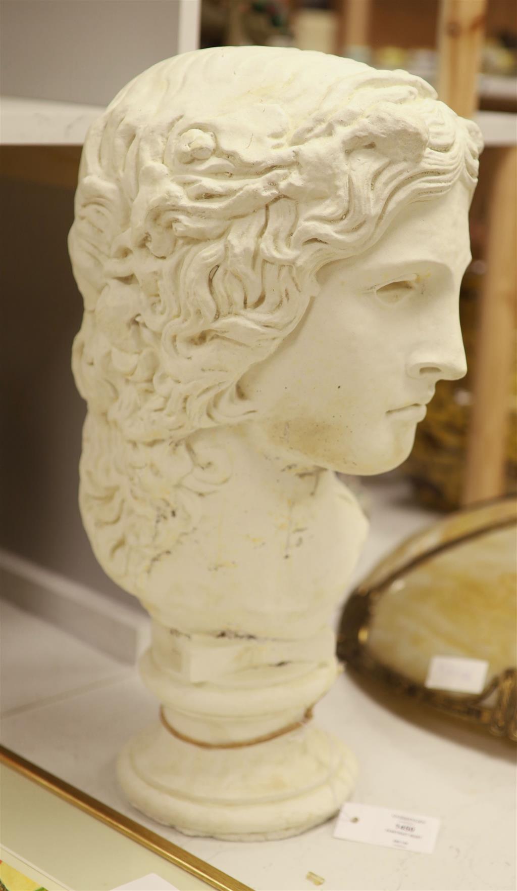 A cast limestone portrait bust, Diana, height 53cm